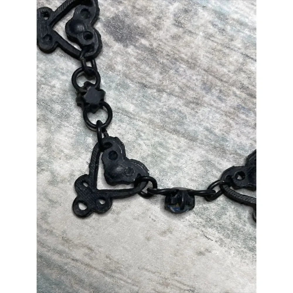 Gothic Black‎ Hearts Blue Crystals 15